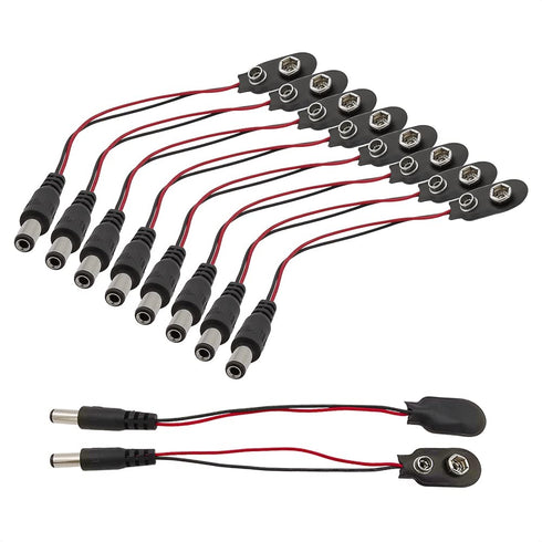 HiLetgo 10pcs 9V Battery Clips 9 Volt I-Type Snap-on Leather Battery Buckle Connector with DC 5.5x2.1mm Male Plug(I-Type with DC Plug)...