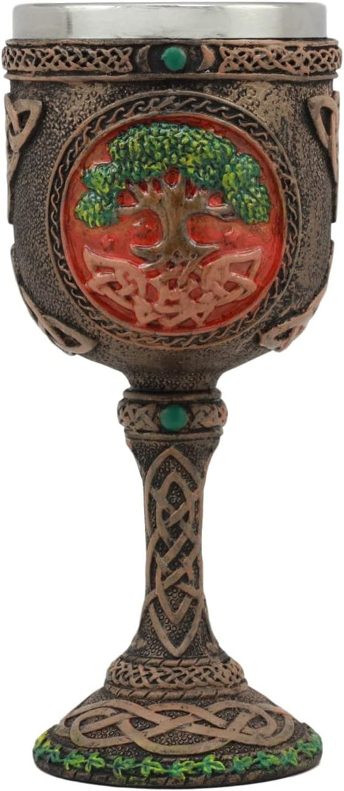 Ebros Colorful Celtic Knotwork Cosmic Sacred Tree of Life Yggdrasil Wine Goblet 5oz Vial Of Fertility And Immortality Wine Chalice Cup Figurine...