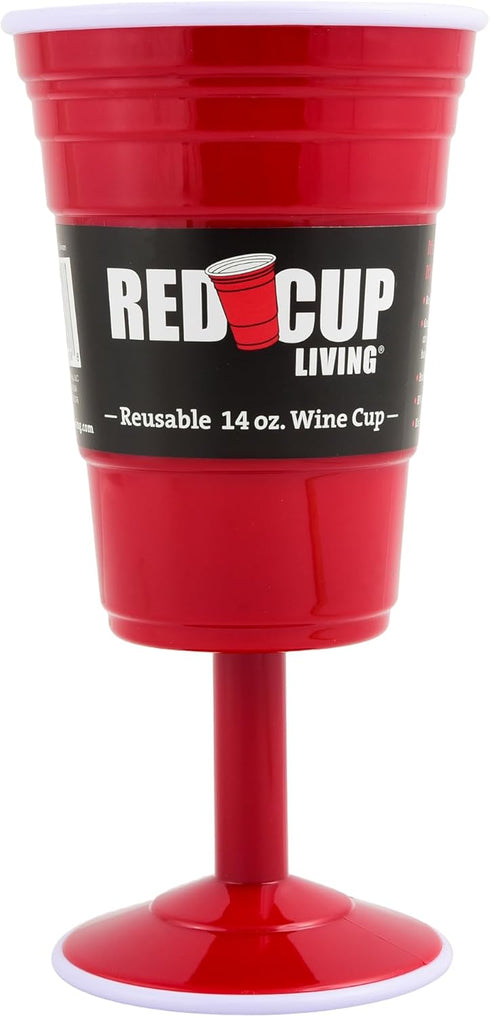 Reusable Red Plastic Wine Glasses with Stem, 14oz, Unique Heavy-Duty Drinking Glasses for Parties, Durable Champagne Flutes, Cute Sturdy Big Grip ...