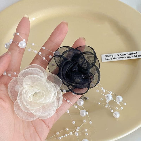 Camellia Rose Flower Choker Necklace Vintage Artificial Pearl Necklace for Women, Elegance Neck Accessories Wedding Party Necklaces Summer Necklac...