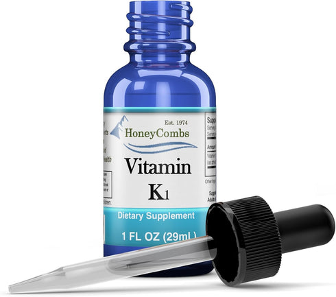 HoneyCombs Vitamin K1 Supplement Liquid Drops - High Potency Vitamin K1 Liquid Drops for Men & Women - Maintain Bone Health, Teeth, Skin and More ...