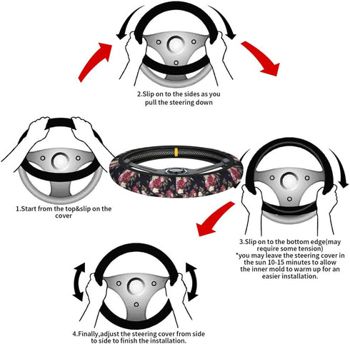 Swono Roses Car Steering Wheel Cover,Watercolor Floral Rose Peony Safe Driving Anti-Slip Steering Wheel Covers Steering Wheel Protection Case No S...