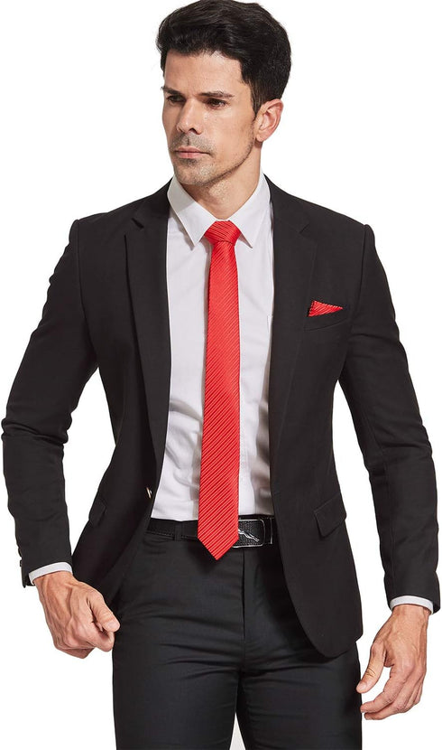 Red Tie Men Women Skinny Tie Slim Tie Stripe Tie with Hanky Waterproof Oilproof Tie-Red...