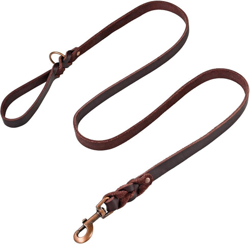 Heavy-Duty Leather Dog Leash 5.6 ft - Soft & Strong Training Dog Leashes for Small, and Medium (Brown, 5.6 ft x 5/8")...