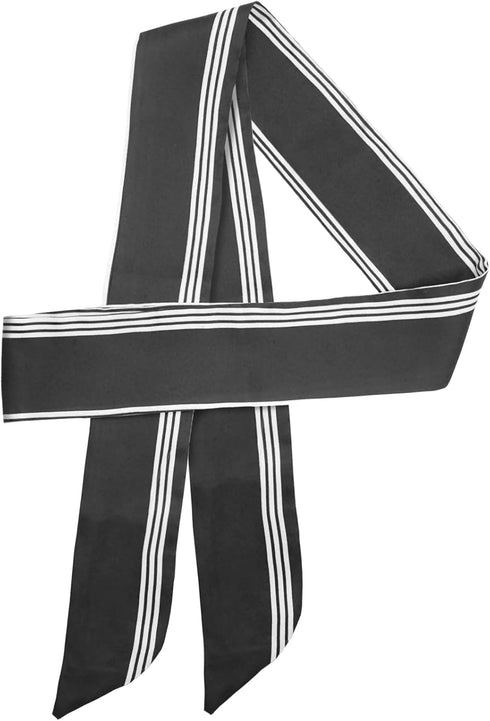 Luwint Long Thin Satin Scarf, Stripped Skinny Silk-like Necktie Chiffon Scarves Narrow Sash Waist Belt for Girl Women (Black)...