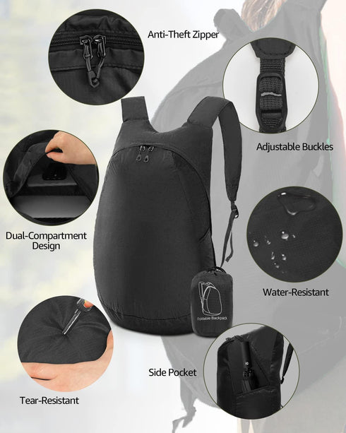 MULISOFT 30L Foldable Hiking Backpack, Lightwight Camping Backpack For Men & Women, Water-resistant Travel Daypack, Multifunctional Black Backpack...
