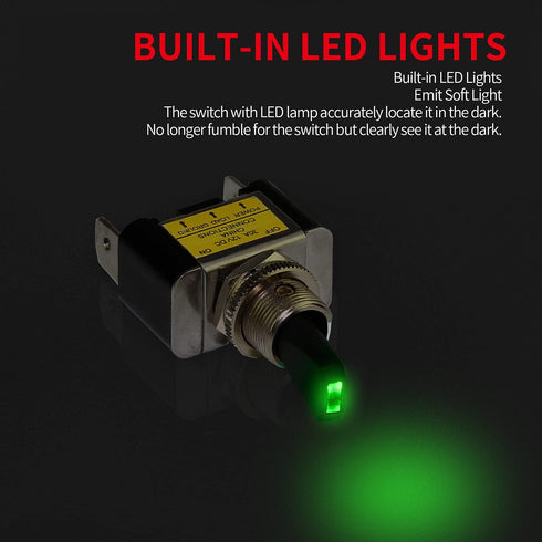 DaierTek Illuminated Toggle Switch 12V LED, Green LED Lighted Toggle Switch 12 Volt Single Pole 30 Amp 12V for Automotive Car Aircraft -2pcs...