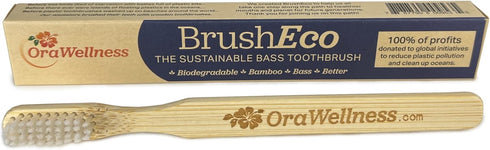 Bamboo Toothbrush, Sustainable BrushEco with 4 Rows, Biodegradable Wooden Toothbrush for Polishing Teeth, Removing Plaque, Healthy Mouth & Gums, B...