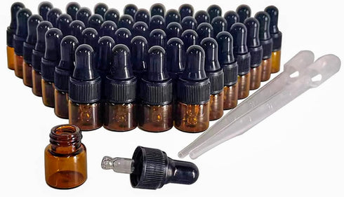 50 Pack Amber Glass Mini Dropper Bottles,1ML Amber Essential Oil Dropper Bottle for Travel Test Sample Perfume...