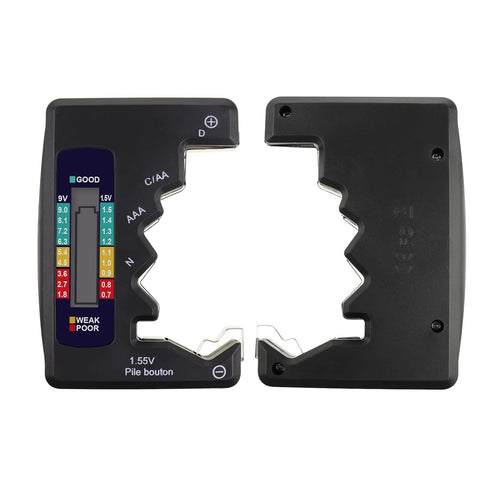 Battery Tester Checker C AA AAA D N 9V 1.5V Button Cell Batteries Clear Bar Graph LCD Display Pocket Size...