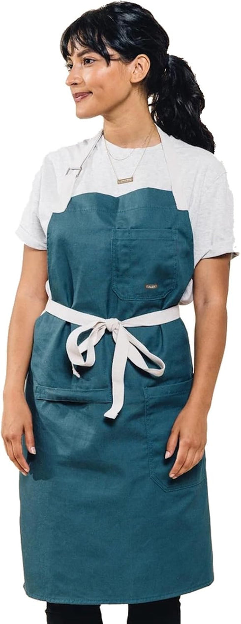 Caldo Daily Cotton Kitchen Apron for Cooking- Mens and Womens Professional Chef or Server Bib Apron - Adjustable Straps with Pockets and Towel Loo...
