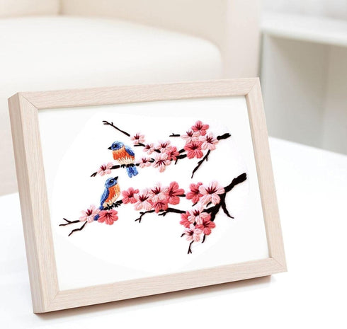 Unionm Embroidery Kit Cherry Blossom Birds Cross Stitch Kit for Adults Beginners with Pattern and Instructions Plants Flowers Floral Pink Sakura E...