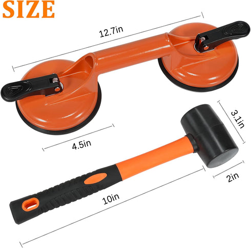 Floor Gap Fixer Tool for Laminate Floor Gap Repair Includes Heavy Duty Aluminum Suction Cup and Fiberglass Handle Rubber Mallet (Can't Use on Scra...
