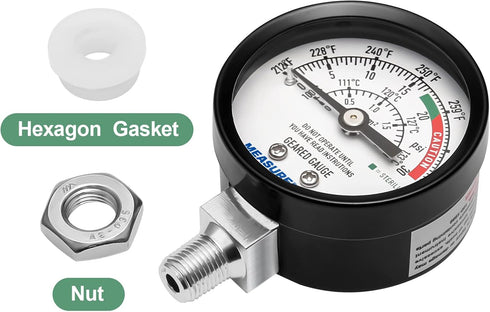 MEASUREMAN Black Steel Pressure Cooker Gauge, Pressure Canner Gauge, Steam Pressure Gauge, 2" Dial, Lower Mount, Including Hexagon Gasket and Nut...
