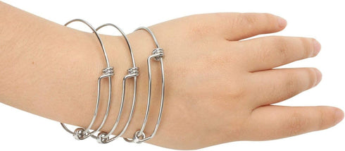 ALEXCRAFT 12 PCS Silver Expandable Bangle Bracelets Adjustable Wire Blank Bangles Set Stainless Steel Bracelets for DIY Jewelry Making 2.6 Inches...