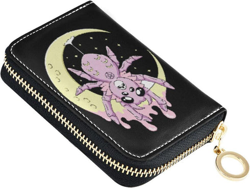 RFID Credit Card Holder Wallet Blocking Leather Zipper Card Case Accordion Wallet for Men Women Girls (Spiders)...