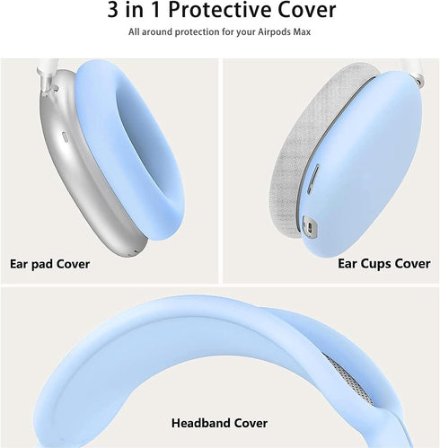 3 in 1 Silicone Case Cover Compatible with Apple Airpods Max Headphones, Anti-Scratch Ear Pad Case Cover Ear Cups Cover and Headband Cover Compati...
