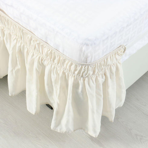 PiccoCasa Brushed Polyester Bed Skirt Wrap Around Three Fabric Sides Elastic Dust Ruffle, Easy Fit Wrinkle - with 15 Inch Drop Beige Full...