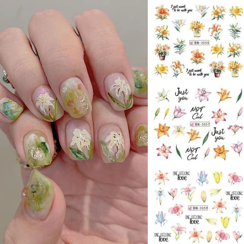 Flowers Nail Art Stickers Spring Blossom Water Transfer Nail Decals Flowers Water Transfer Nail Stickers Yellow Flowers Nail Art Design Decals for...