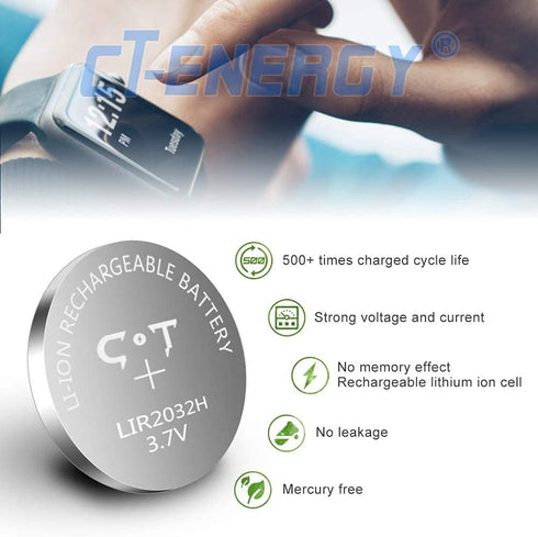 2 Pack 3.7V Lir2032H Rechargeable Coin Batteries for Key Fob,High Capacity 70mAh Lithium 2032 Rechargeable Button Cells Replace 3V Cr2032 Battery...