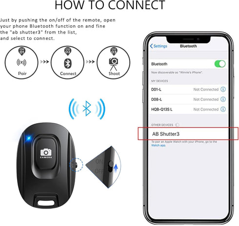 Wireless Camera Remote Shutter for Photos and Videos (2 Pack), Bluetooth Camera Remote Clicker Selfie Button Compatible with iPhone and Android Ce...