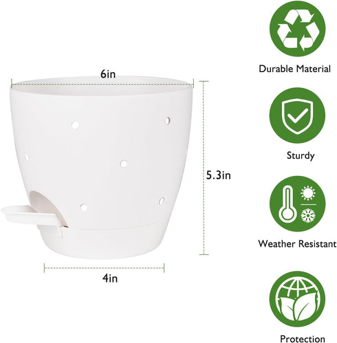 6 Inch Orchid Pots with Holes, 2 Pack Self Watering Planters for Orchids Plastic Orchid Pot Plant Flower Pots for Orchids Indoor Outdoor (White)...