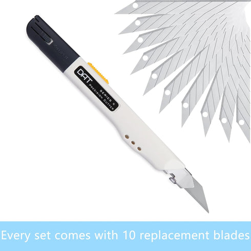 Utility Knife, DAT Series-X Portable Box Cutter, Fine Point Arts and Crafts Blade for Precision Cutting, with 10 Blade Pieces (White, 1 Cutter 10 ...