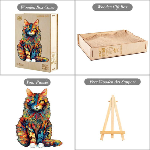 Wooden Puzzles for Adults, Maine Coon Cat (S-80pcs) Wooden Jigsaw Puzzles, Unique Shaped Animal Wood Puzzles, Wooden Animal Puzzles for Adults and...