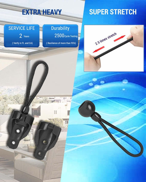 Bungee Kit and End Cap,Compatible with Coolaroo Outdoor Roller Sun Shade Replacement Parts,Shade Tie Downs(2set,Black)...