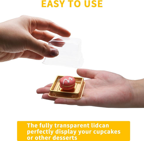 50 Set Gold bottom Clear cover plastic mini cake box,muffin box,moon cake box,mung bean cake snow Mei Niang box...
