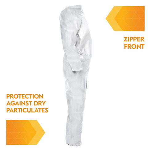 KleenGuard A20 Elastic Wrist and Ankle Coverall, Large, White (37716), REFLEX Design, Zip Front...
