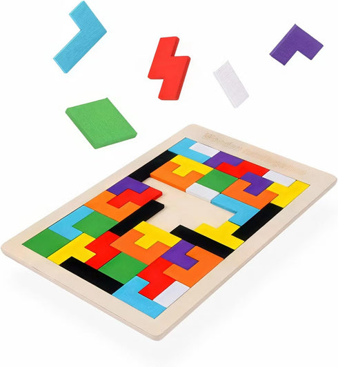 AUKEXIY 2 Pack Wooden Russian Blocks Puzzle & Hexagon Puzzles for Kids & Adults, Wooden Block Puzzle Intelligence Brain Teasers Toy Logic Game STE...