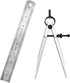 6 Inch Adjustable Lockable Steel Divider Wing Leather Compass with 8 Inch Stainless Steel Ruler?for Woodworking & Leather Craft, Marking & Scribe ...