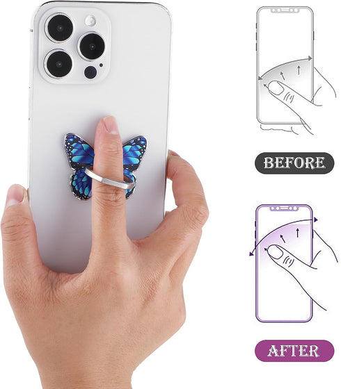 2 Pcs Butterfly Cell Phone Ring Holder 360° Rotation Zinc Alloy Bling Finger Kickstand Cute Fashion Beautiful Phone Ring Grip Universal Compatible...