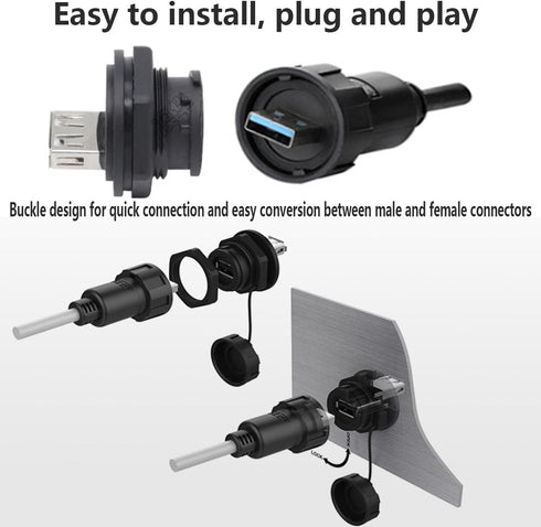 PENGLIN Waterproof USB 3.0 Cable, USB Male to Female Panel Mount Connector with USB Male to Male Extension Cable, USB3.0 Connector Set(Type A Fema...