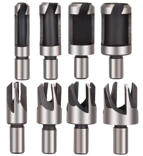 8pcs Wood Plug Cutter Drill Bit Set Straight and Tapered Taper 5/8" 1/2" 3/8" 1/4" Cutting Tool Cork Drill Bit Knife...