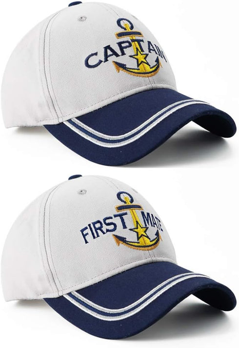 Captain Hat & First Mate | Matching Skipper Boating Baseball Caps | Nautical Marine Sailor Navy Hats...