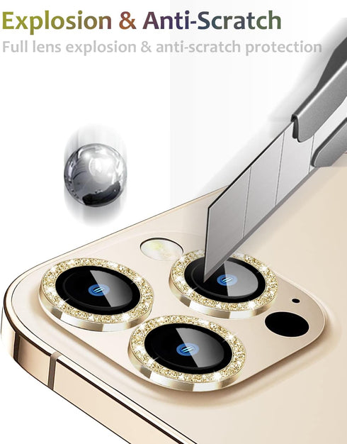 Glitter Camera Lens Protector Compatible for iPhone 14 Pro Max and iPhone 14 Pro Metal Plus Tempered Glass Camera Cover Support LIDAR Scanner, Ant...