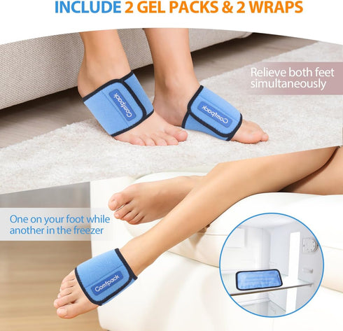 Cold Therapy Wrap with 2 Packs & 2 Sleeves for Pain Relief, Reusable Gel Ice Packs for Foot Plantar, Wrist, Ankle, for Sprains, Muscle Pain, Bruis...