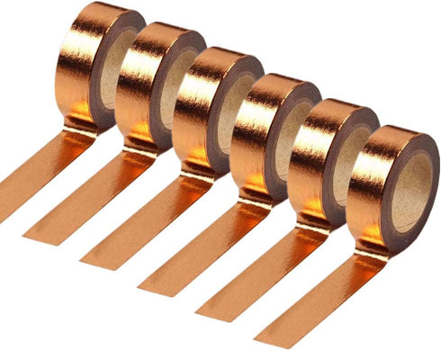 MEI YI TIAN 6 Rolls Solid Copper Gold Foil Washi Tape Set 15mmx10m Bronze Golden Stamping Paper Adhesive Masking Tapes Sticky Paper Tape for DIY S...