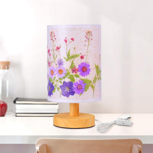 Flower Lamp Bedside Lamps Pressed Flowers Table Lamp with Wood Base – Linen Shade Small Lamps for Nightstand, Bedroom Living Room Kids Rooms Class...