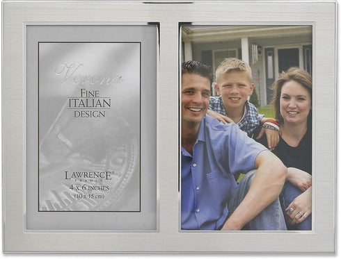 Lawrence Frames 2-Tone Double Opening Panel Picture Frame, 4 by 6-Inch, Brushed Silver Metal and Shiny Metal...