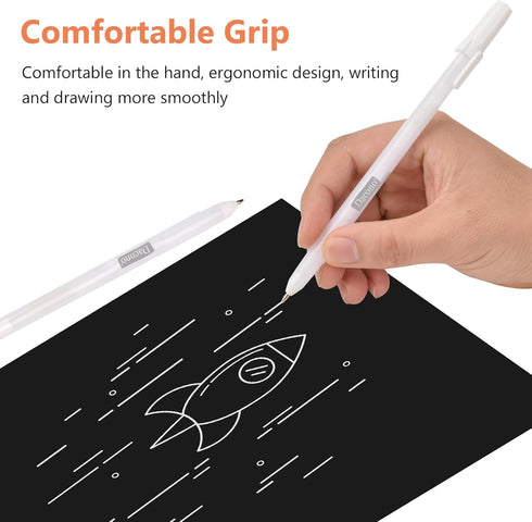 White Pen, 12 Pack, 0.8mm Extra Fine Point, White Gel Ink Pens for Artists, White Gel Pen, White Ink Pen, White Pen for Art, White Pens for Black ...