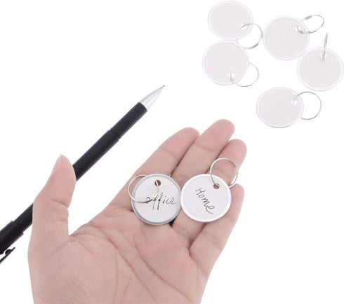 100 Pieces White Key Tags Metal Key Tags Round Paper Key Tags with Split Rings (31mm, White)...