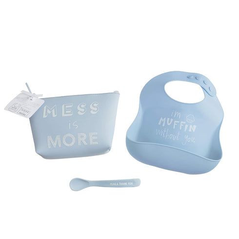 Mud Pie Blue Silicone Feeding Set...