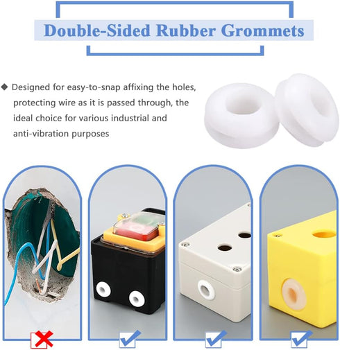 Mesee 100Pcs Double Sided Rubber Grommet Kit, 10mm Inner Dia Oil Resistant Armature Electrical Wire Grommets O Ring Hole Plug Washer White Rubber ...