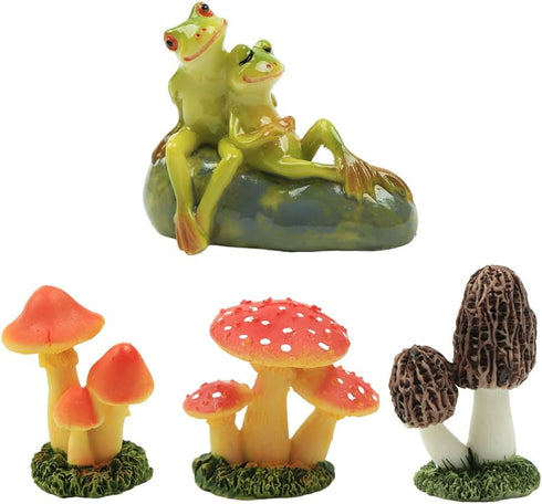 4Pcs Frog and Mushroom Statue Garden Decoration Resin Mini Landscape Decoration for Indoor and Outdoor Decoration Couple Frog Statue...