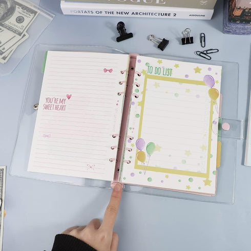 A5 Clear PVC Binder Cover 6 Pink Round Ring Binders Dia 20mm Snap Closure Sealing Edge Notebook Shell File Folders Album Binders...