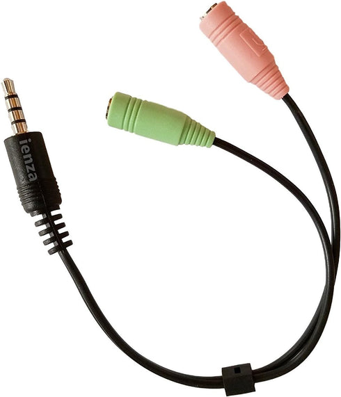 PC Headset with Separate Mic Microphone and Headphone Plugs to 3.5mm 4-Pole Male Plug Adapter (3.5mm Male 4 Pole to 2 3.5mm Female Mic/Headphone J...