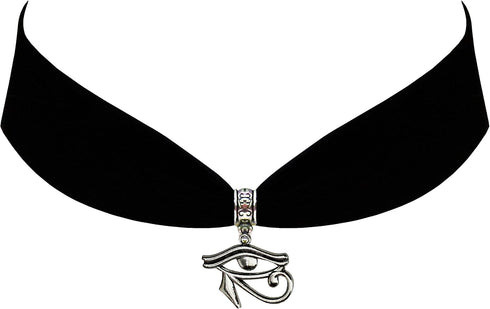 Victorian Vault Black Velvet Choker Jewelry Egyptian Eye of Horus Hieroglyphic Pendant Necklace...